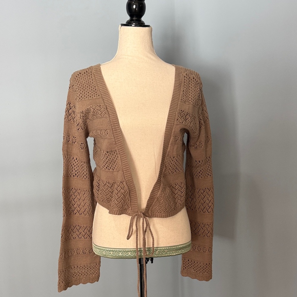 SALE☘️Aerie Tan Open-Knit Cropped Cardigan